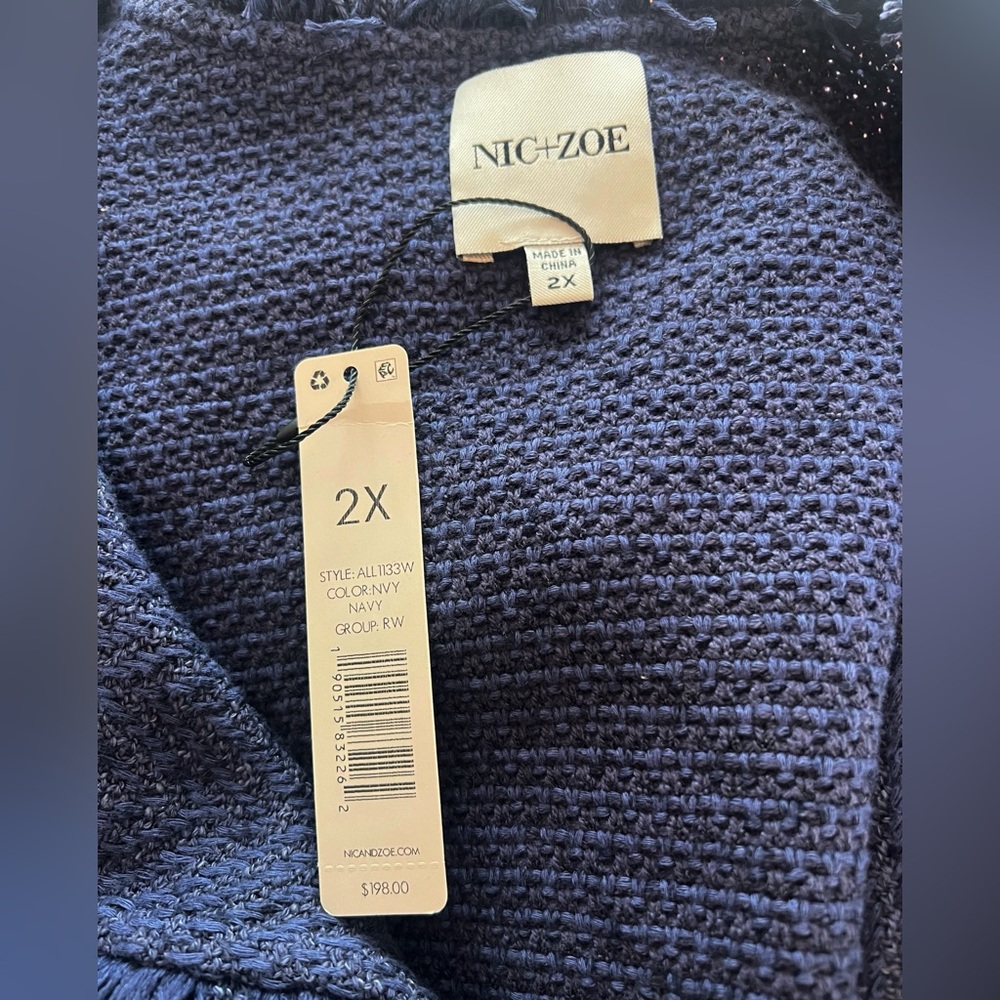 Nic + Zoe Sz 2X NWT Navy Fringe Jacket - Picture 6 of 7